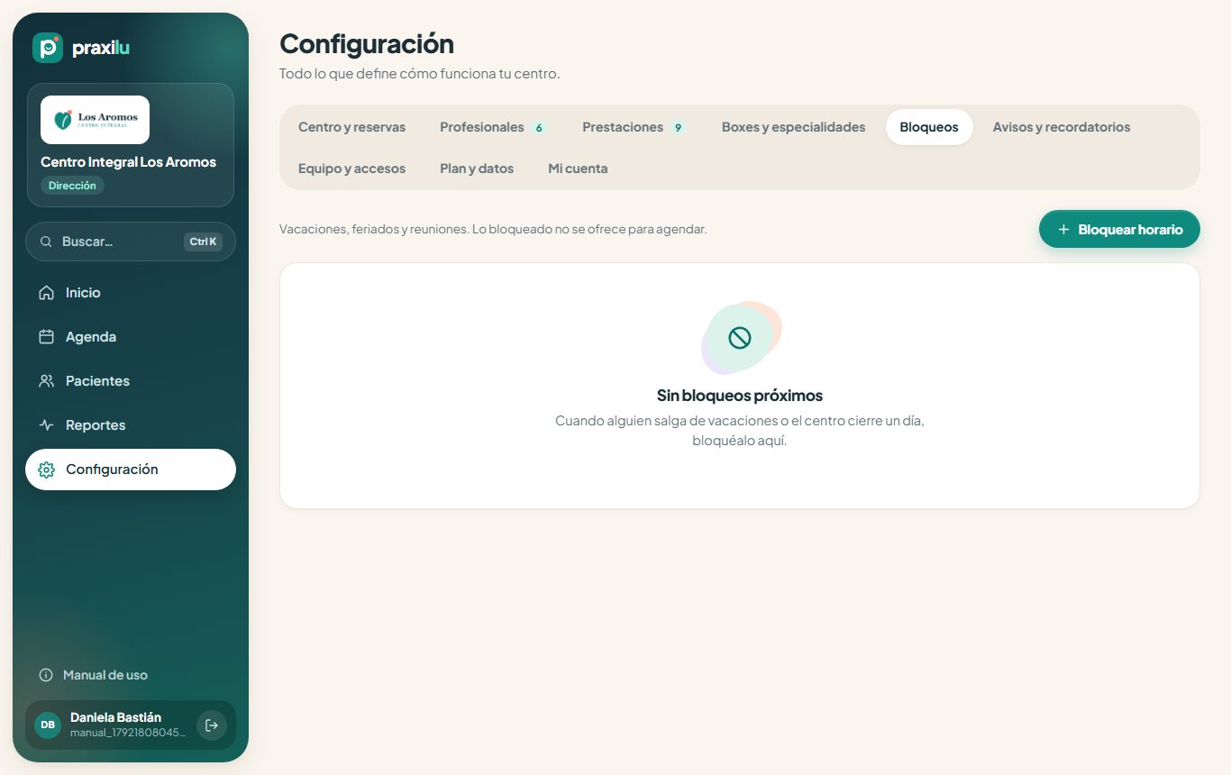 Bloqueos de horario
