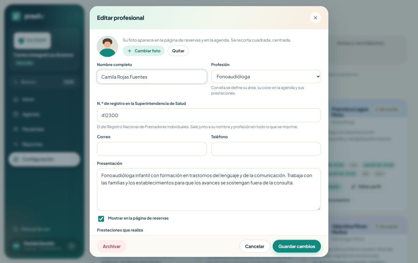 Editar el perfil de un profesional